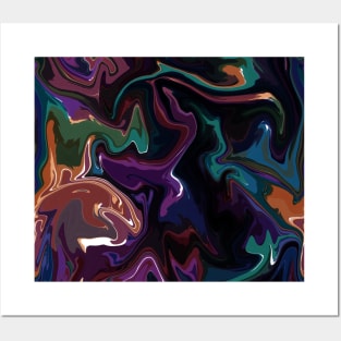 Jewel Tones Silk Marble - Orange, Teal, Blue, Green, Purple, Red Liquid Paint Pattern Posters and Art